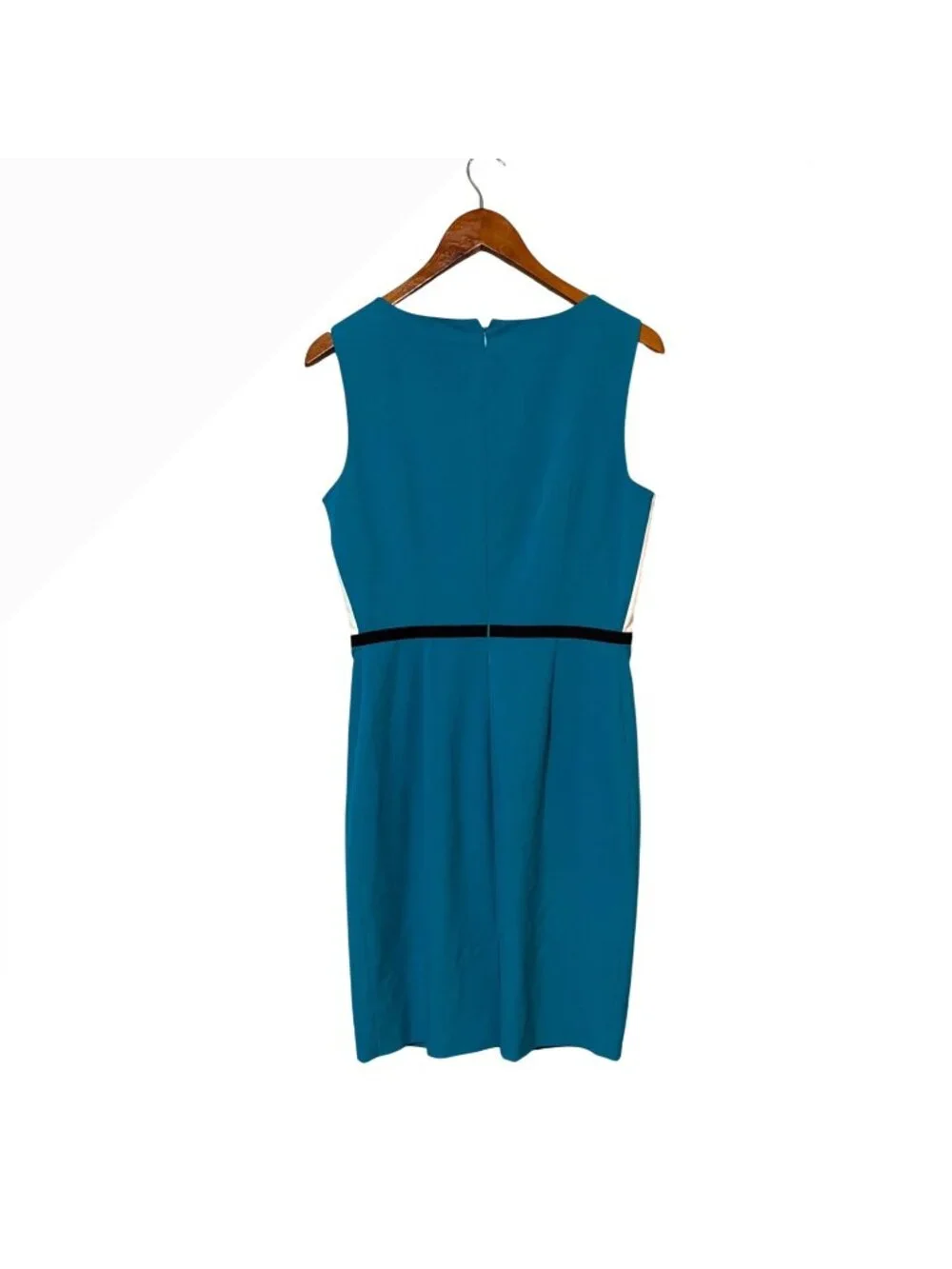 Y2K Colorblock Sheath Dress Calvin Klein Sleeveless Teal & White Womens Size 14 - Picture 2 of 6